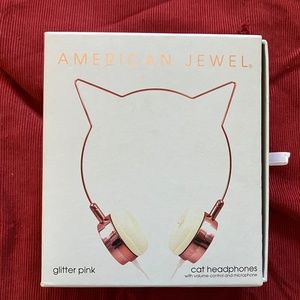 American Jewel kitty cat headphones, rose gold and glitter pink